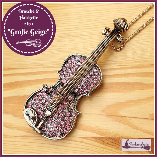 "Große Geige" - Brosche & Halskette - 2 in 1