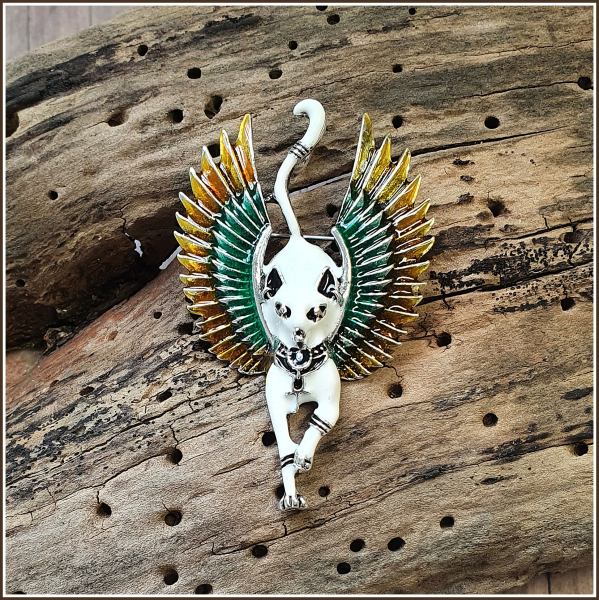 Brosche "Bastet", weiß