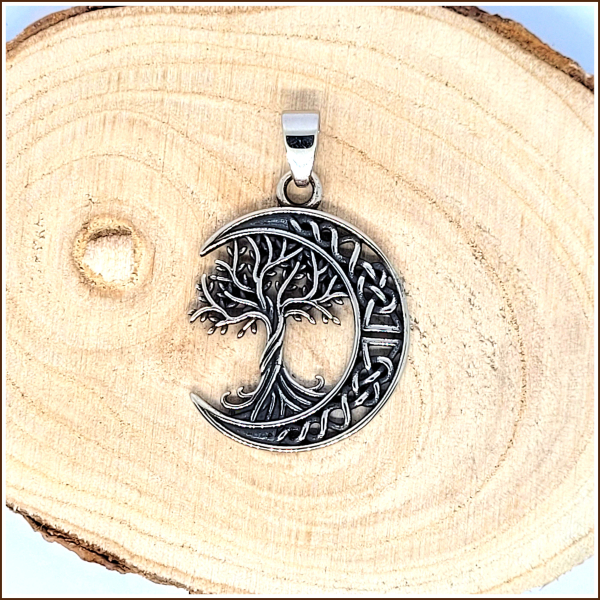 Kettenanhänger „Keltischer Lebensbaum & Mondsichel“ aus Edelstahl