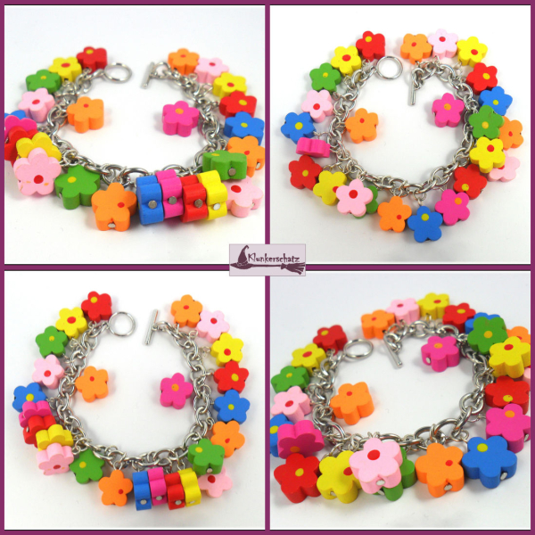 Bettelarmband "Sommerblüten" aus Holz - Unikat
