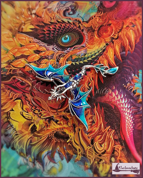 „Blauer Silberdrache“ - Brosche & Kettenanhänger - 2 in 1