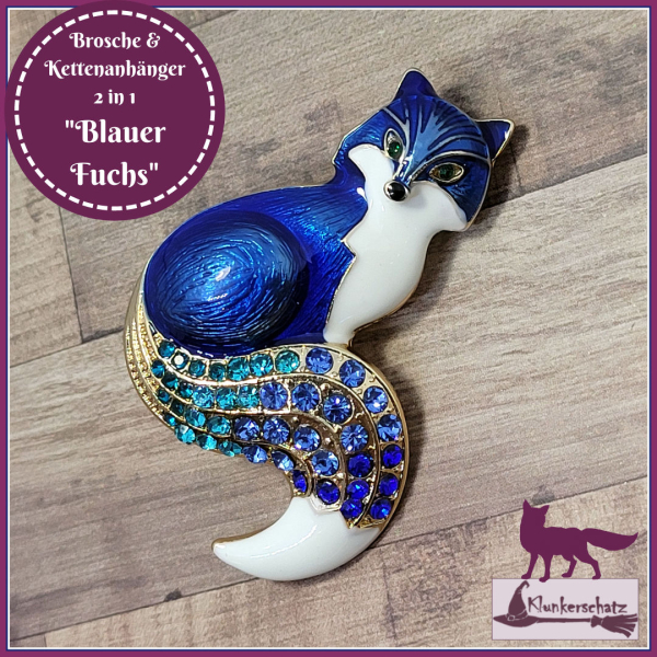 "Blauer Fuchs" - Brosche & Kettenanhänger - 2 in 1