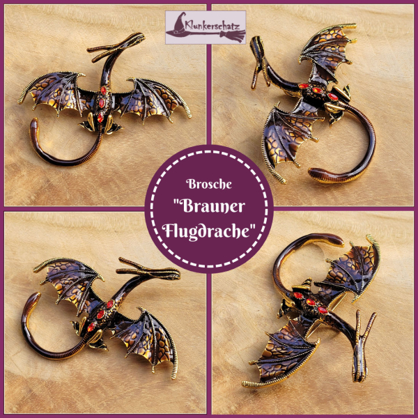 "Brauner  Flugdrache" - Brosche & Kettenanhänger - 2 in 1