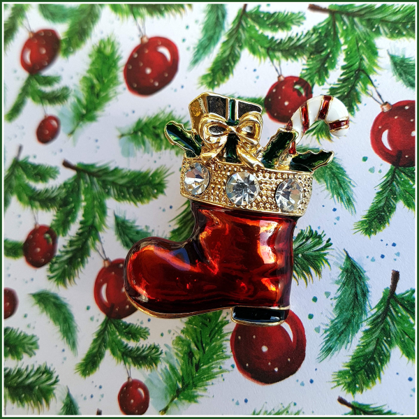Brosche "Weihnachtsstiefel"