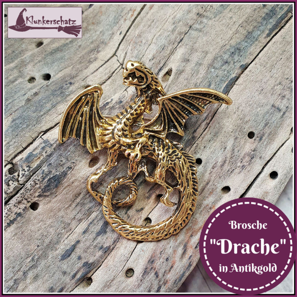 Brosche "Drache" in Antikgold