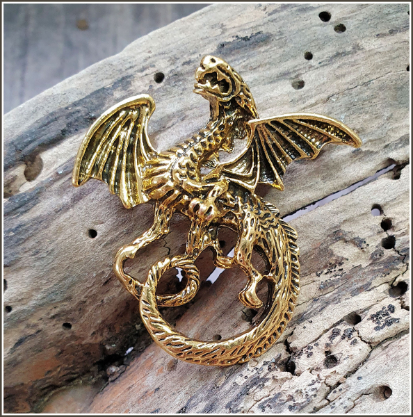 Brosche "Drache" in Antikgold