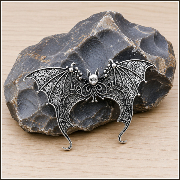 Haarspange „Große Fledermaus“ in der Farbe Antiksilber