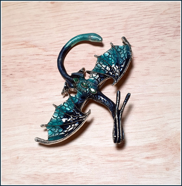 "Blauer Flugdrache" - Brosche & Kettenanhänger - 2 in 1