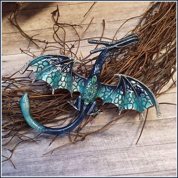 "Blauer Flugdrache" - Brosche & Kettenanhänger - 2 in 1