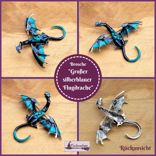 Brosche "Großer blausilberner Flugdrache"