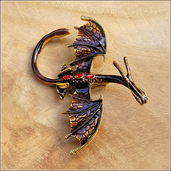 "Brauner  Flugdrache" - Brosche & Kettenanhänger - 2 in 1