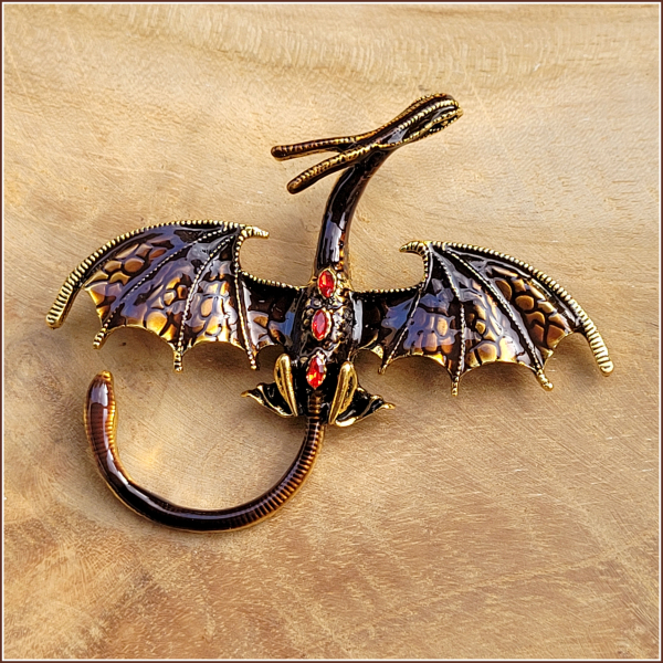 "Brauner  Flugdrache" - Brosche & Kettenanhänger - 2 in 1
