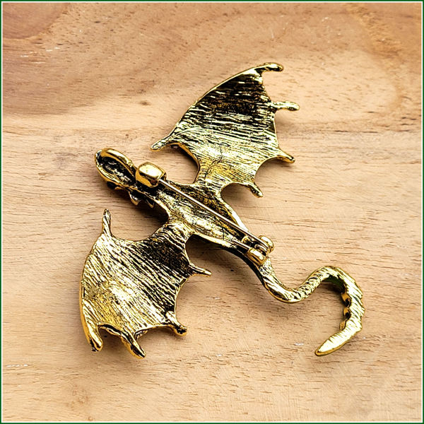 "Goldgrüner Flugdrache" - Brosche & Kettenanhänger - 2 in 1