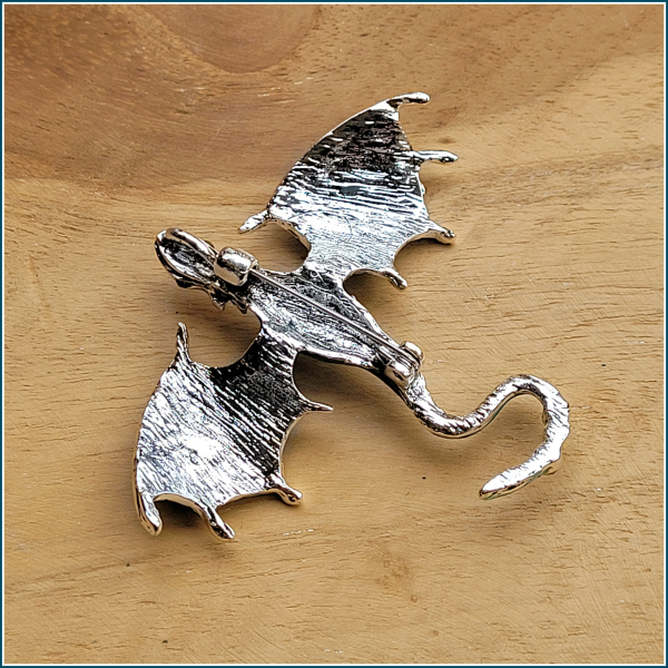 "Flugdrache" in Türkis und Schwarz - Brosche & Kettenanhänger - 2 in 1