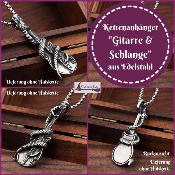 „Gitarre & Schlange“ Kettenanhänger aus Edelstahl