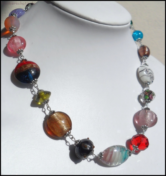 Collier "Bunte Traumglasperlen" - Unikat
