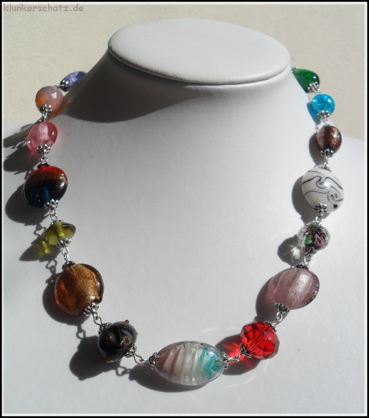 Collier "Bunte Traumglasperlen" - Unikat