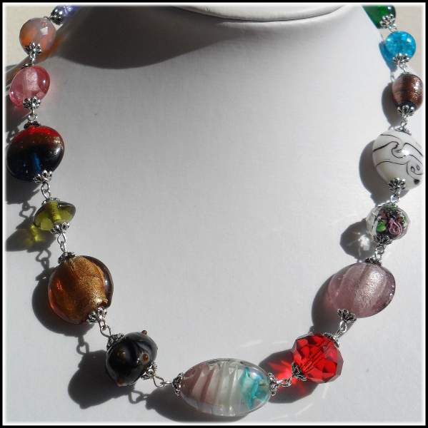 Collier "Bunte Traumglasperlen" - Unikat