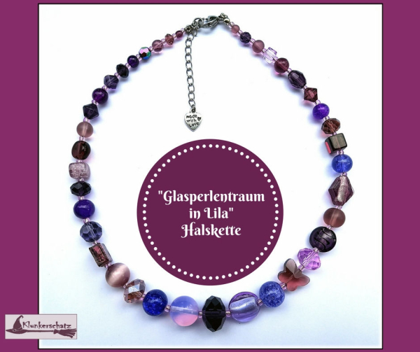 Halskette "Glasperlentraum" in Violett - 45 cm, plus Verlängerung