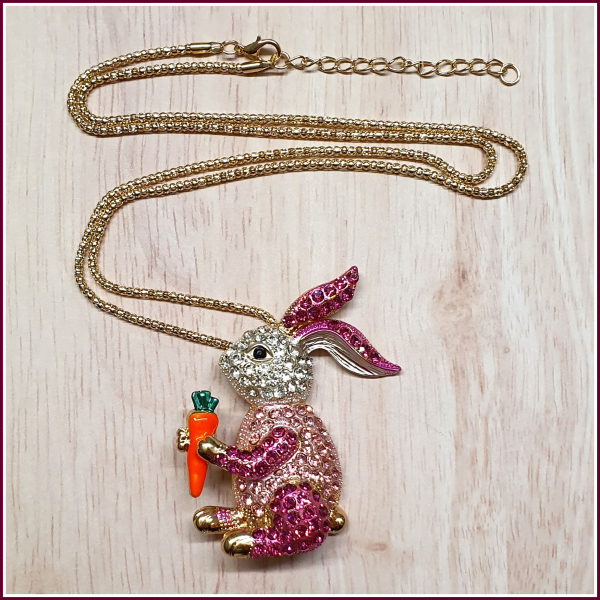 "Hase in Pink" - Halskette & Brosche - 2 in 1