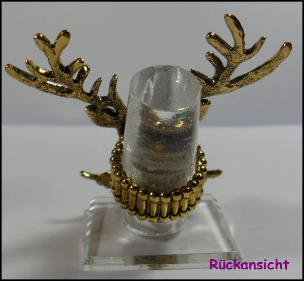 Ring mit Dehnschiene "Hirsch" in Antikgold - riesengroßer Hingucker