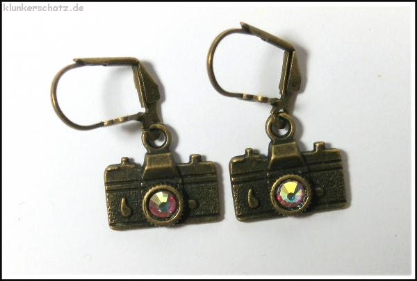 Ohrhänger "Kamera in Bronze mit Rainbow-Objektiv"