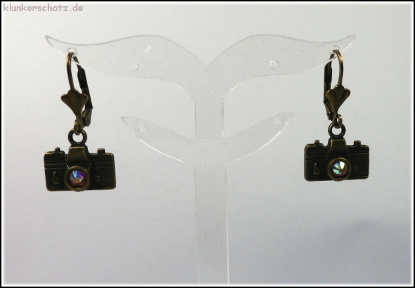 Ohrhänger "Kamera in Bronze mit Rainbow-Objektiv"