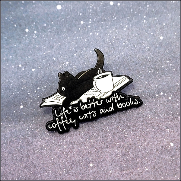BuchLiebeKollektion - Pin "Life is better with coffee, cats and books"