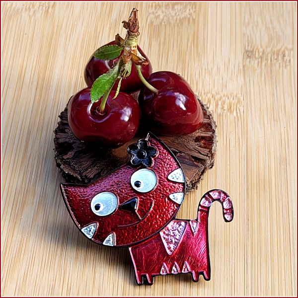 "Rote Katze" - Brosche & Kettenanhänger - 2 in 1