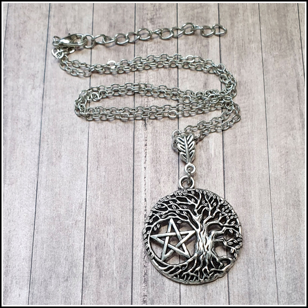 Halskette "Keltischer Lebensbaum & Pentagramm" - 45 cm