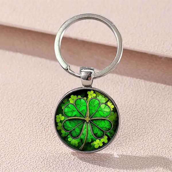 Cabochon-Schlüsselanhänger "Glücksklee"