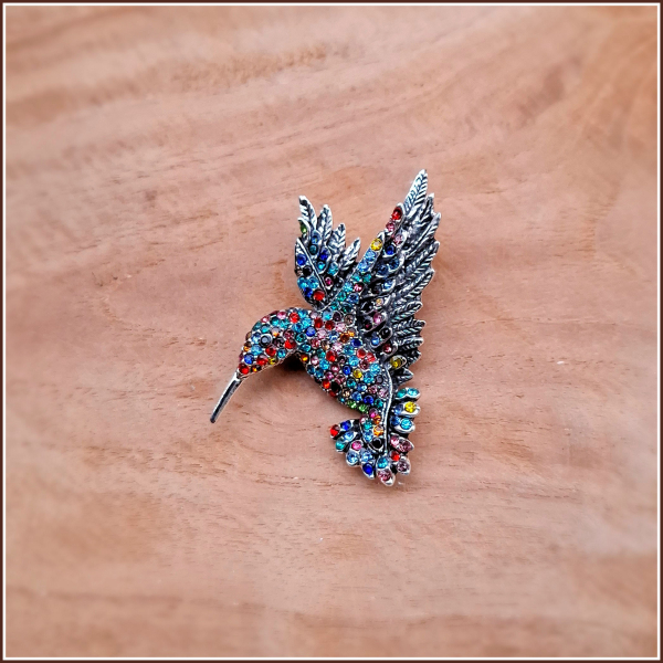„Bunter Kolibri“ – Brosche & Kettenanhänger – 2 in 1