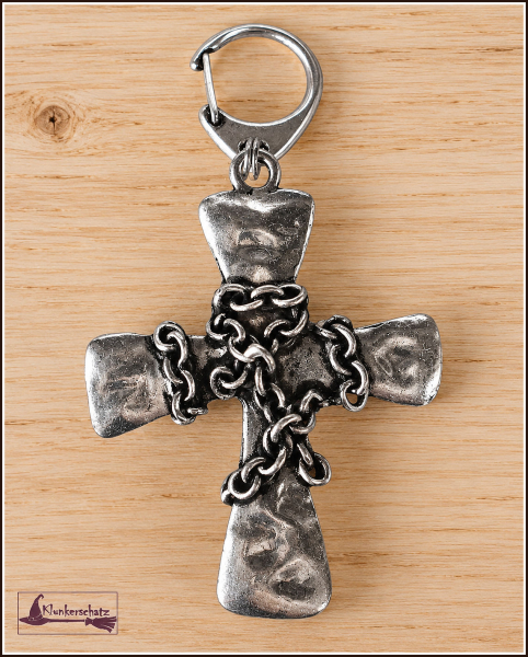 Großer Charmanhänger mit Karabiner "Kreuz in Ketten"