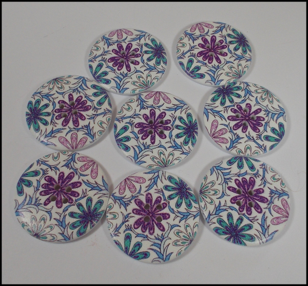 Knopf - "Blumen in bleu und lila" - 4 cm
