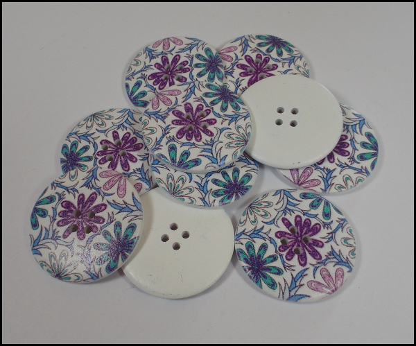 Knopf - "Blumen in bleu und lila" - 4 cm