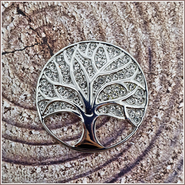 Energie Lebensbaum Brosche Magnetbrosche in der Farbe Silber Strass JUSTFOX 