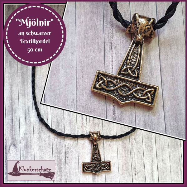 "Mjölnir" an schwarzer Textilkordel - 50 cm