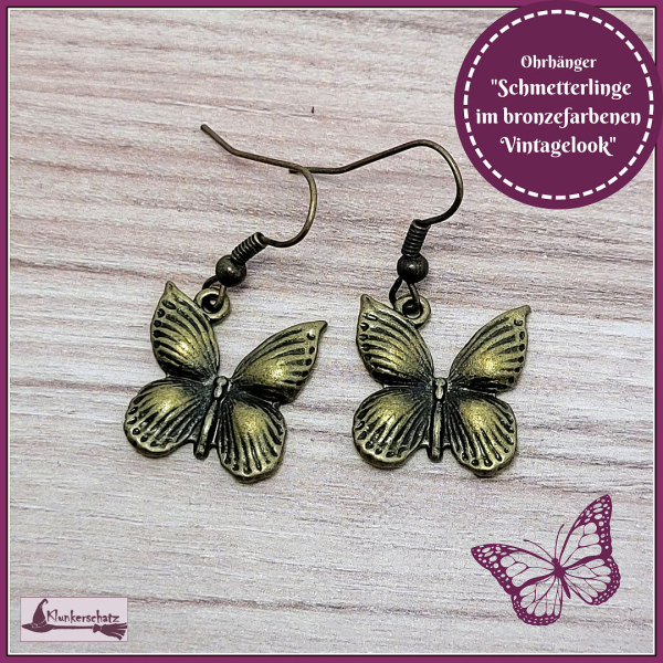 Ohrhänger "Schmetterlinge im bronzefarbenen Vintagelook"