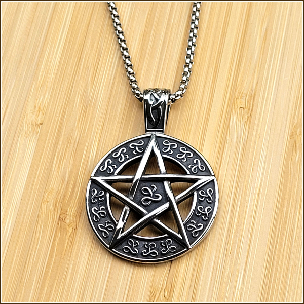 Halskette "Pentagramm" aus Edelstahl - 60 cm