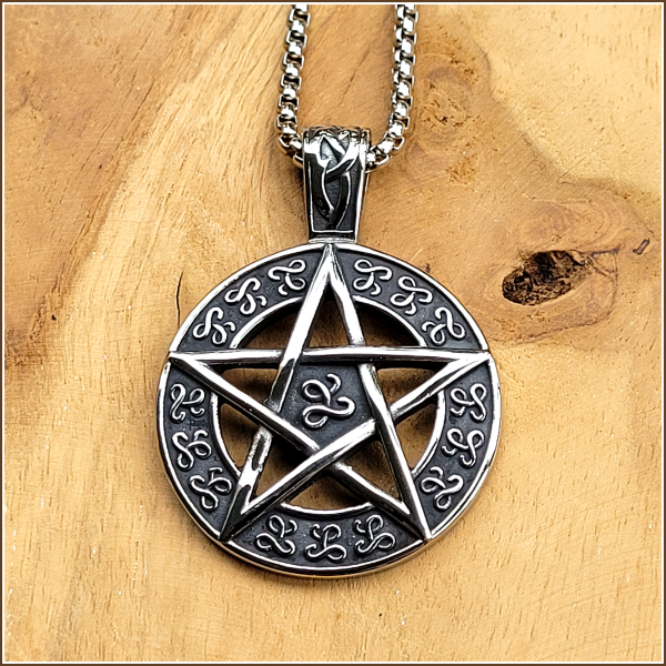 Halskette "Pentagramm" aus Edelstahl - 60 cm