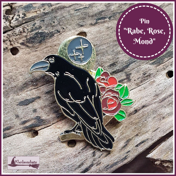 Pin "Rabe, Rose, Mondsichel"