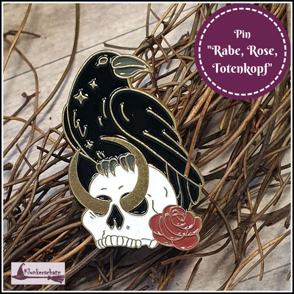 Pin "Rabe, Rose, Totenkopf"