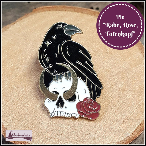 Pin "Rabe, Rose, Totenkopf"