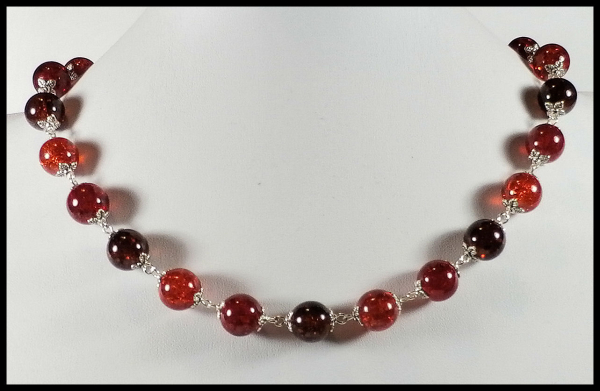 Collier aus Crackle-Perlen in Rot - Orange - Braun