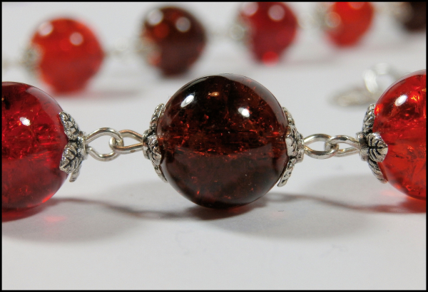 Collier aus Crackle-Perlen in Rot - Orange - Braun