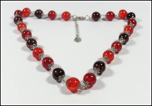 Collier aus Crackle-Perlen in Rot - Orange - Braun