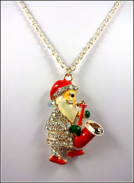 "Swinging Santa" - cooler Weihnachtsmann mit Saxophon, lange Halskette in Roségold