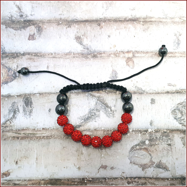 Shamballa-Armband "Hämatit & Feuerrot"