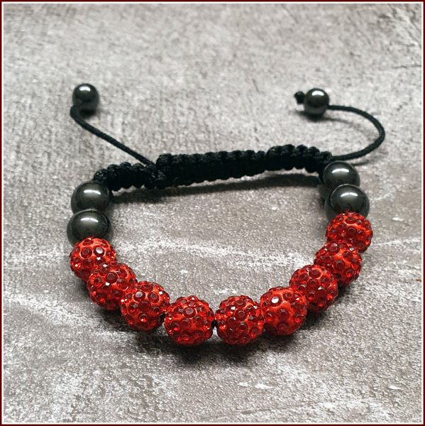 Shamballa-Armband "Hämatit & Feuerrot"