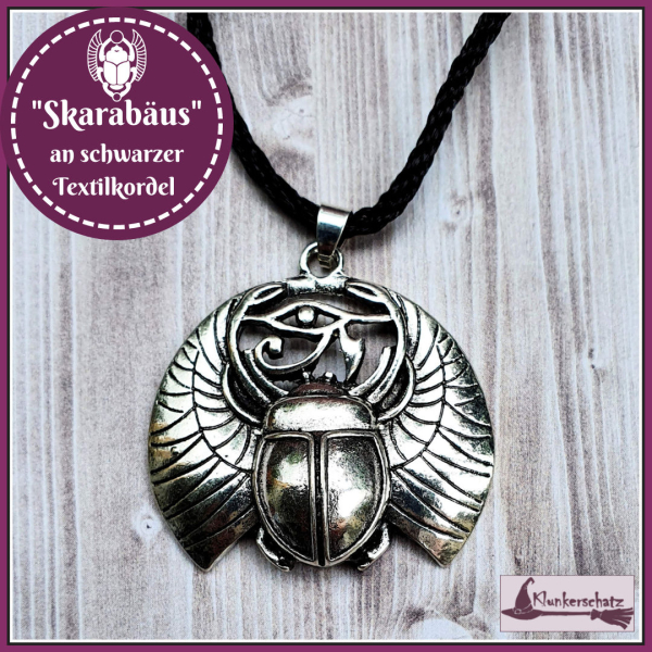 "Skarabäus & Horusauge" an schwarzer Textilkordel - 47,5 cm